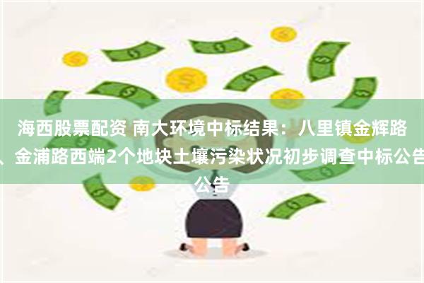 海西股票配资 南大环境中标结果：八里镇金辉路、金浦路西端2个地块土壤污染状况初步调查中标公告